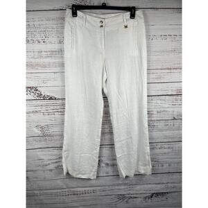 Anne Klein Pants Women's 10 White Linen Straight Leg Lined Dress Work Career